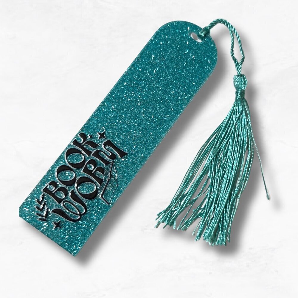 Book Worm Acrylic Glitter Bookmark with Tassel